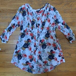 Hilary Radley White and Red Ruched 3/4 Sleeve Blouse